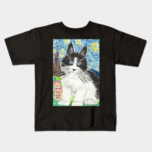 Maine coon cat  watercolor Starry Night themed Kids T-Shirt